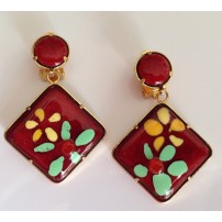 PENDIENTES CUADRADOS Y REDONDOS, 2 ESMALTES  (4,6X3,2 CM)