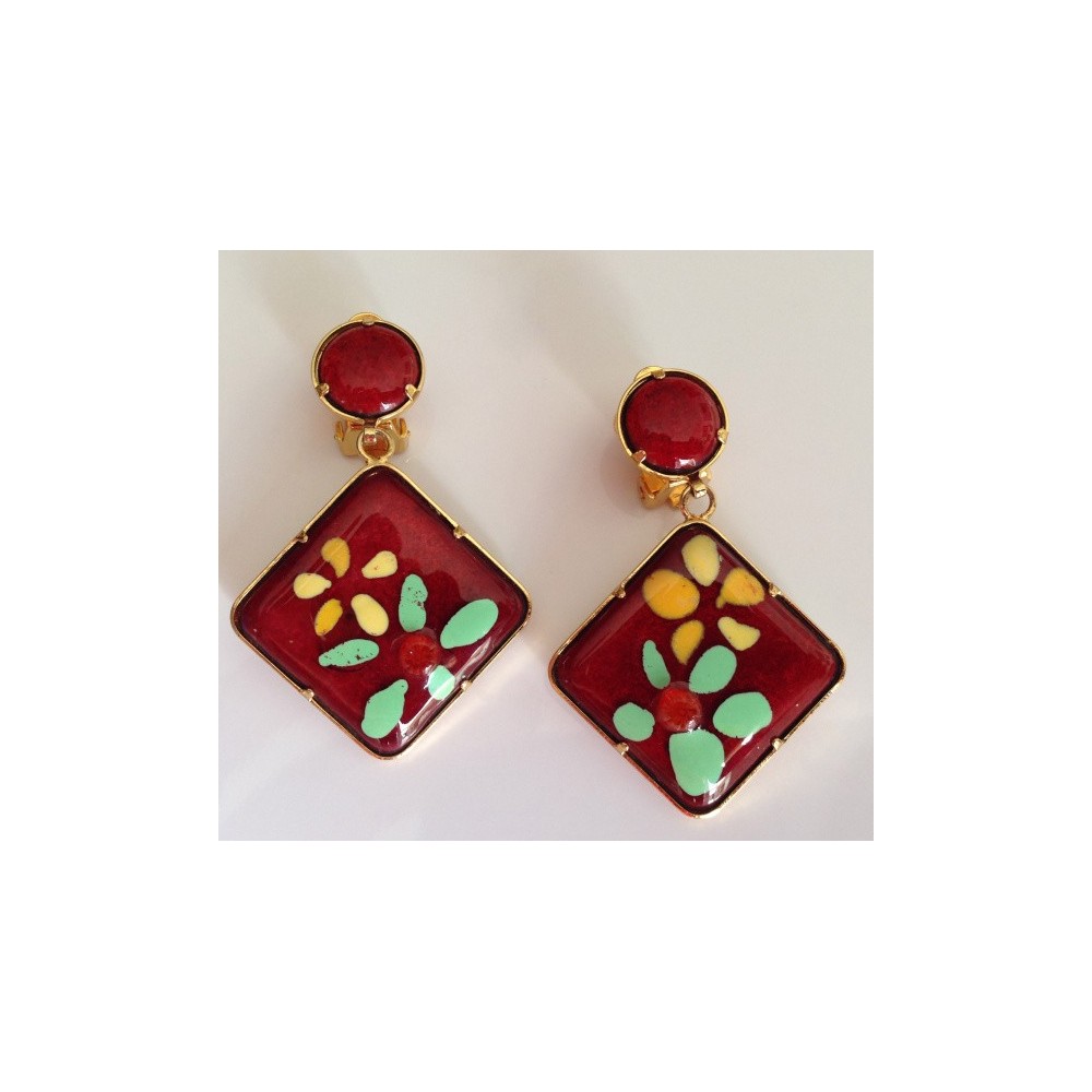 PENDIENTES CUADRADOS Y REDONDOS, 2 ESMALTES  (4,6X3,2 CM)