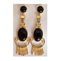 PENDIENTES OVAL CON HILOS, 2 ESMALTES  (5,3 CM)