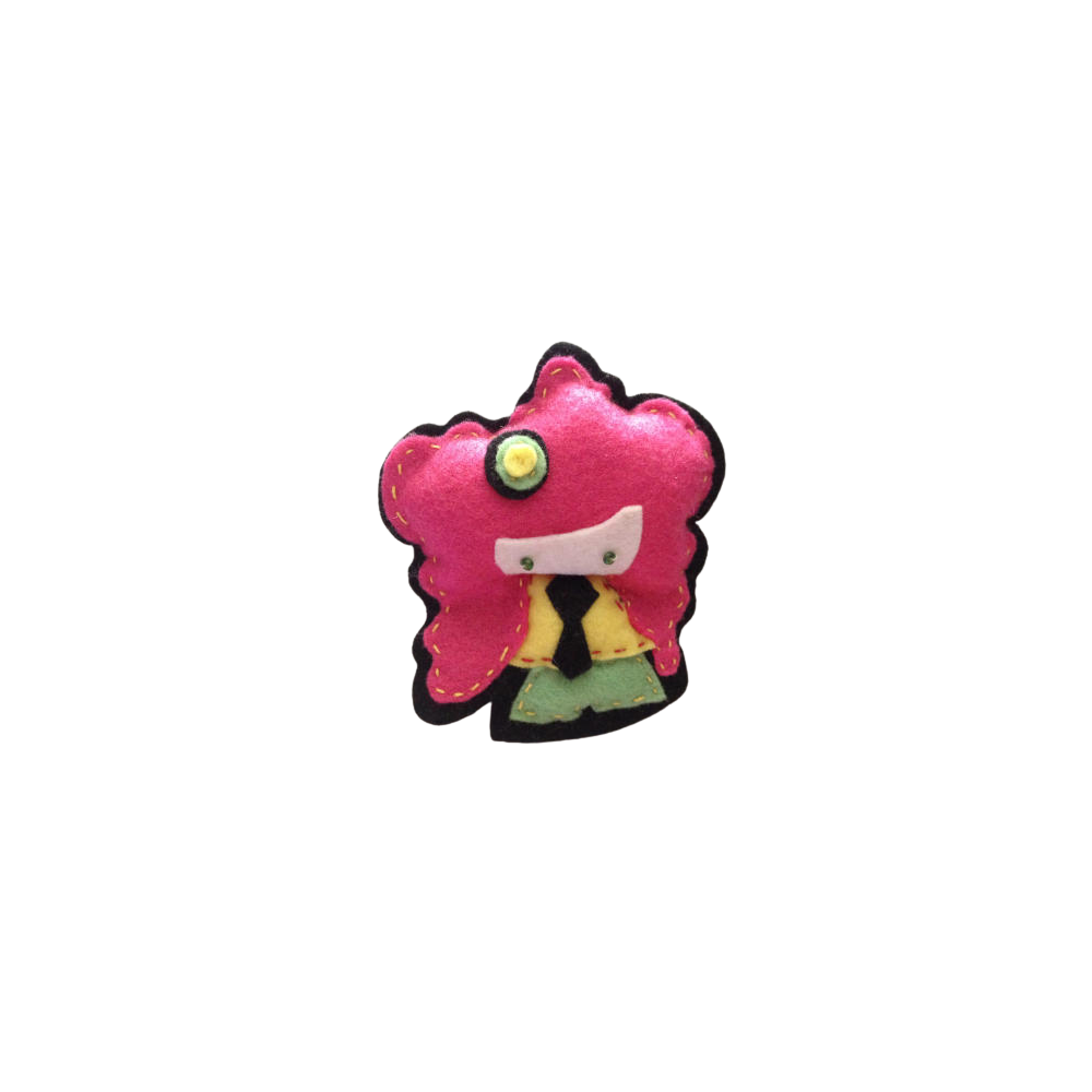 BROCHE CHICO CON MELENA FUCSIA  (9X10 CM)