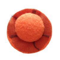 BROCHE CIRCULO NARANJA Y TUL  (DIAM. 5,5 CM)