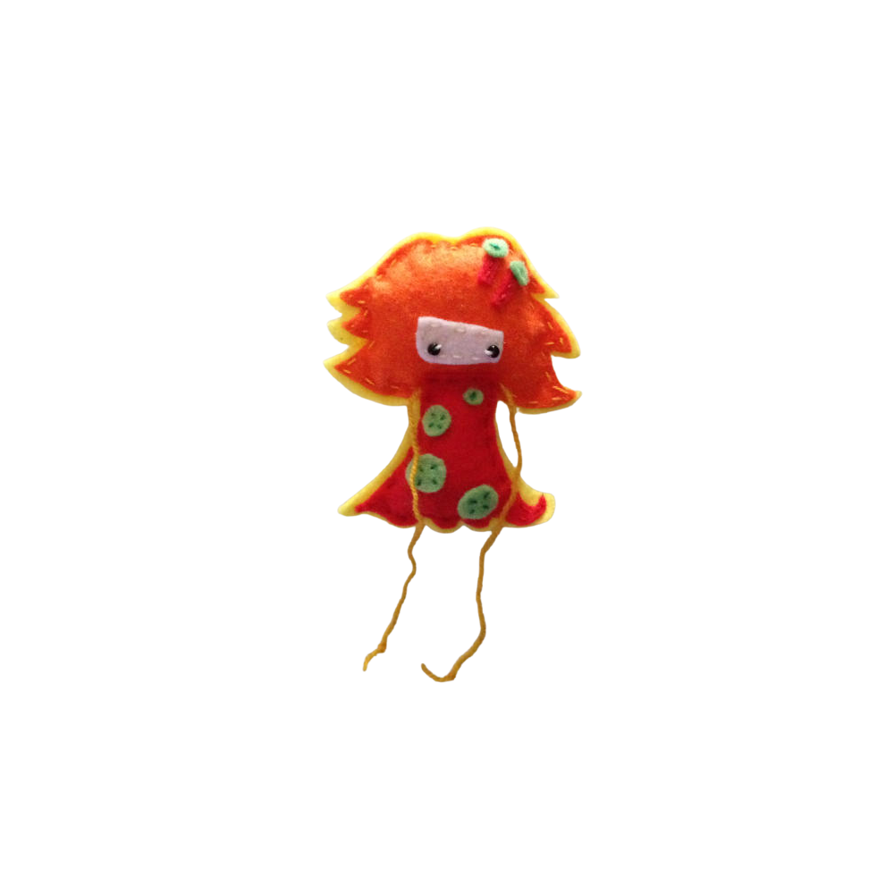 BROCHE MUÑECA PELO NARANJA  (8X8,5 CM)