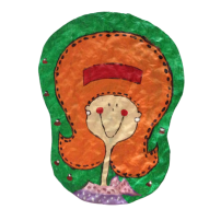 BROCHE CHICA CON MELENA NARANJA  (7X9,5 CM)