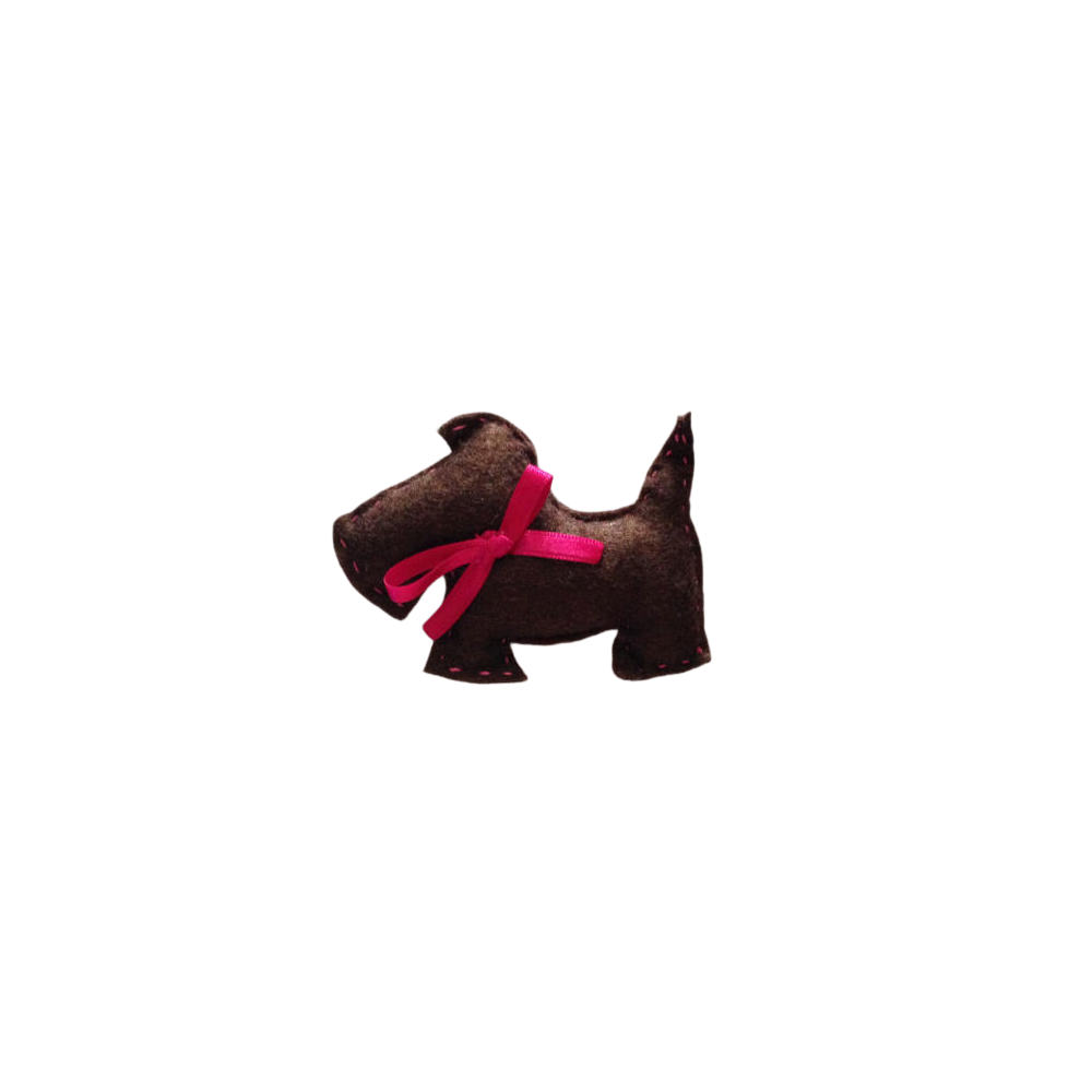 BROCHE PERRO MARRON CON LAZO  (9,5X7 CM)